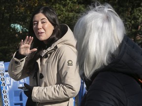 New Longueuil Mayor Catherine Fournier, left, as she campaigned in November 2021.