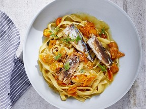 Chris McDade's book The Magic of Tinned Fish includes this recipe for fettuccine with mackerel.