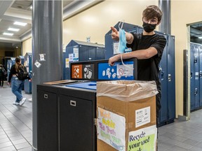 Nathan McDonald, a 19-year-old student in Dawson College's professional theatre program, started a recycling program for procedural masks used by students and staff at the school.