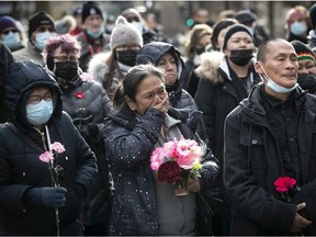 Roughly 200 people paid tribute to Elisapee Pootoogook during a memorial ceremony held in Cabot Square in Montreal on Nov. 22, 2021.
