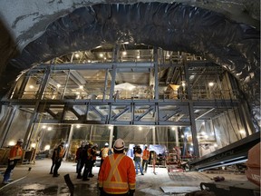 The Edouard Montpetit station of the REM begins to take shape at the depth of 55 metres, seen in Montreal, on Wednesday, Nov. 24, 2021.
