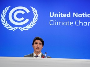 Prime Minister Justin Trudeau participates at the Global Methane Pledge event during the UN Climate Change Conference (COP26) in Glasgow, Scotland, Britain, Nov. 2, 2021.