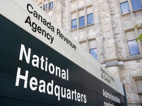 A sign outside the Canada Revenue Agency is seen Monday May 10, 2021 in Ottawa.