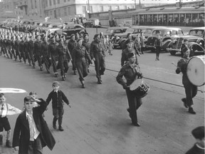 This photo from our archives, dated Oct. 28, 1945, shows the officers and men of the 5th Field Battery, Royal Canadian Artillery marching upon their return home to Montreal from Europe. It is to be featured in a future instalment of the new History Through Our Eyes series.