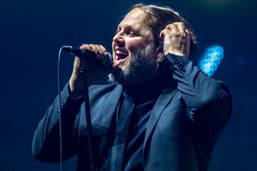 Karl Tremblay of the Quebec band Les Cowboys Fringants at the Bell Centre in Montreal on Thursday, Nov. 25, 2021.