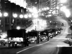 An army convoy rolls into Montreal along University St. on Oct. 16, 1970, during the October Crisis.