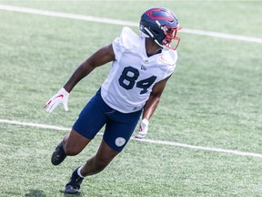 Alouettes receiver Reggie White Jr. during training camp in Montreal on July 11, 2021.