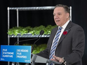 “Quebec must be present (at COP26), if only to put a little pressure on the other heads of state," Premier François Legault said Tuesday. He is seen above at a news conference to announce investments in green technology and bio food supplies at the Ocean Vert plant in Saint-Pacome, Que., on Friday, Oct. 29, 2021.
