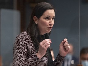 Quebec Opposition MNA Marie Montpetit questions the government during question period on Feb. 16, 2021, at the legislature in Quebec City.