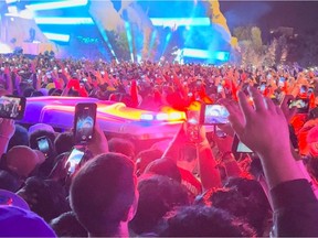 An ambulance is seen in the crowd during the Astroworld music festiwal in Houston, Texas, U.S., November 5, 2021 in this still image obtained from a social media video on November 6, 2021.