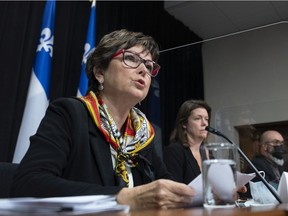 Quebec ombudsperson Marie Rinfret comments about her report on the managing of CHSLDs  during the first wave of the COVID-19 pandemic, Tuesday, November 23, 2021 at the legislature in Quebec City.