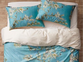 An easy way to bring a bold punch to your bedroom decor is to switch to colourful or printed bed linens. Beddinghouse Almond Blossom duvet cover set, $275, Simons.ca.
