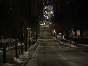 Peel St. was eerily quiet on Saturday, January 9, 2021, the first night of a curfew that ended up lasting nearly 140 days.