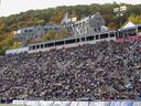Montreal Alouettes fans in the north stands at Molson Stadium during game against the Ottawa Redblacks in Montreal on Oct. 11, 2021. 
