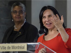 Mayor Valérie Plante, right, with the chairperson of the city's executive committee, Dominique Ollivier.