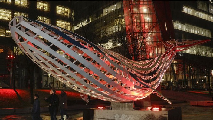 Don't get too close to five-ton whale lighting up downtown Montreal