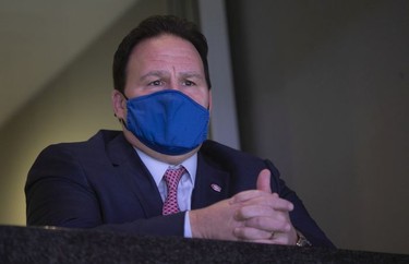 Jeff Gorton, Montreal Canadiens' newly hired executive V.P. of hockey operations, in the Habs loge prior to the start of game against the Colorado Avalanche on Thursday, Dec. 2, 2021.