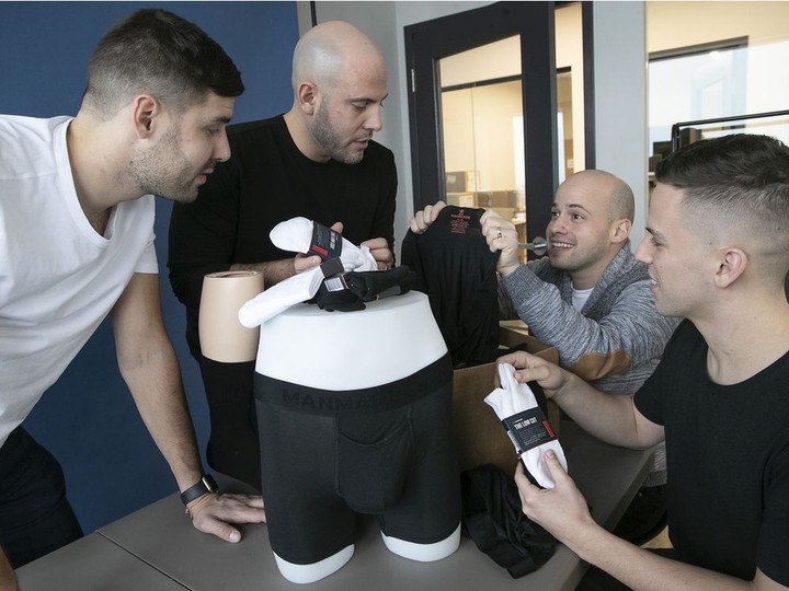  The four partners of the Montreal-based Manmade underwear exchange product ideas. Left to right are: Philip Santagata, Anthony Ciavirella, Robert Marzin and Roberto Rebelo.