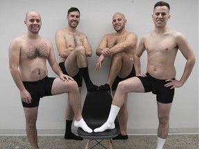 The four partners of the Montreal-based Manmade underwear firm display their products. Left to right are: Robert Marzin, Philip Santagata, Anthony Ciavirella and Roberto Rebelo.