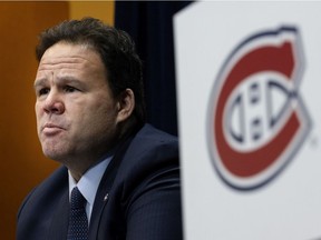 The Montreal Canadiens' new vice-president of hockey operations Jeff Gorton speaks to the media in Montreal on Dec. 3, 2021.