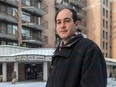 Newly elected Snowdon district city councillor Sonny Moroz (Ensemble Montréal) stands outside a senior's residence in Montreal on Wednesday Dec. 8, 2021 where the manager said they were never contacted by Élections Montréal to serve as a polling place in the past municipal election.