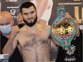 WBC and IBF light-heavyweight champion Artur Beterbiev after weigh-in in Montreal on Dec. 16, 2021.
