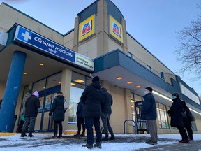 The lineups started Monday morning for rapid tests outside a Jean Coutu at Bélanger and 6th Ave.