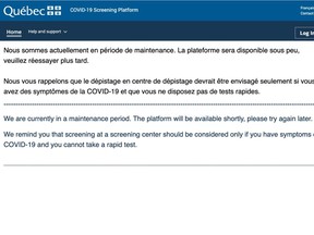 On Wednesday evening, this message appeared on Santé Québec's website.