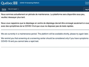 On Wednesday evening, this message appeared the Santé Québec website.