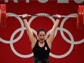 Maude Charron de Ste-Luce participe à la compétition féminine des 64 kg lors des Jeux olympiques de Tokyo 2020 au Forum international de Tokyo le 27 juillet 2021.
