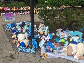 A memorial to commemorate the young girl who died in 2019, outside the courthouse in Granby.