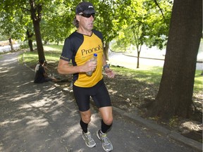 Stefaan Engels runs a marathon in Montreal's La Fontaine Park in 2010, as part of his successful quest to complete 365 marathons in 365 days.
