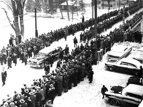 Crowds line the streets in St- Eustache on Jan. 5, 1960 to honour Premier Paul Sauvé, who had died three days earlier.