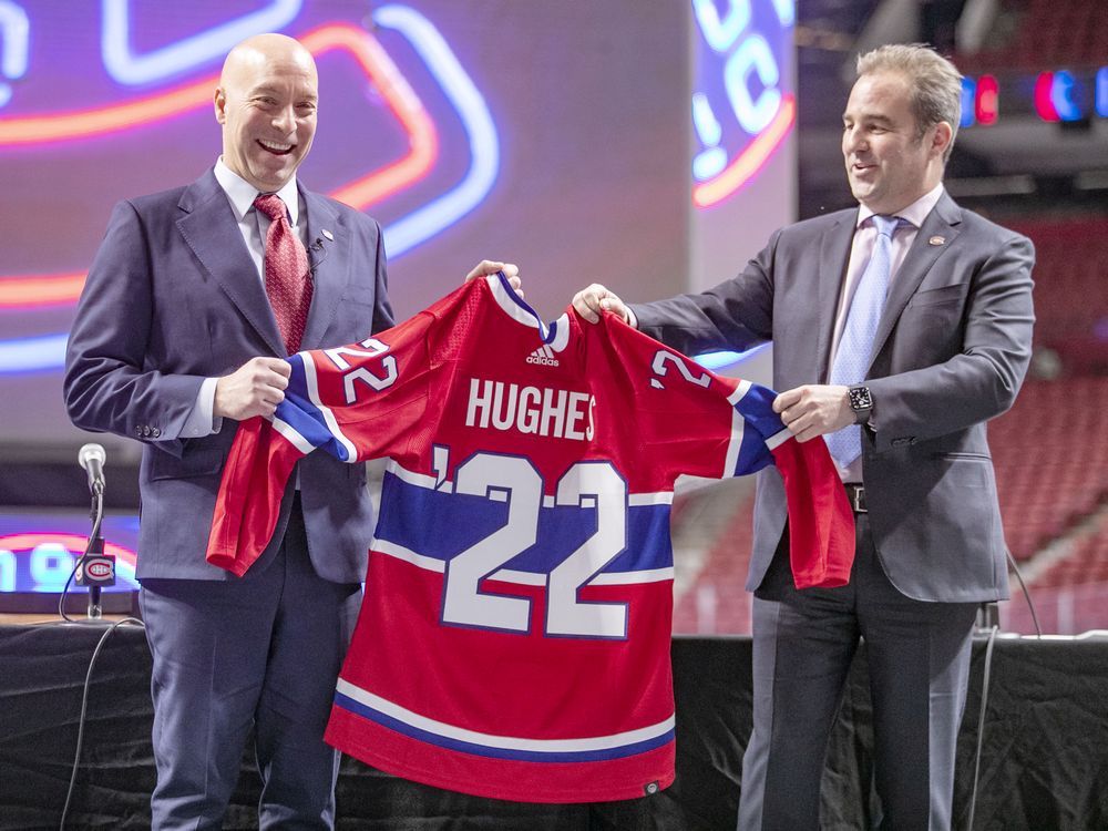 “We’re just about the same age and I do have a lot of friends from the West Island that played hockey with him and I know a lot of people that know him,” Canadiens owner Geoff Molson (right) says about new GM Kent Hughes.

