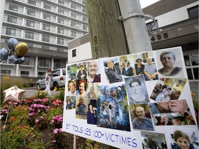 A montage of photographs honouring some of those who died of COVID-19 at Résidence Angelica in Montreal in 2020.