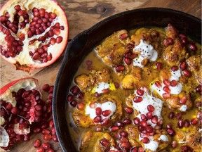 Curried chicken with pomegranate seeds from My New Table: Everyday Inspiration for Eating and Living by Trish Magwood.
