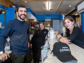 Left to right, David Minicucci, Angie Meyers and Michelle Jette at Cosmos, which Minicucci bought in 2020. Cosmos has bought a plot of land on Decentraland, a metaverse platform.