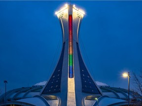 The Olympic Stadium lit its tower spine in rainbow colours in 2020 in support of #cavabienaller movement at the beginning of the pandemic.