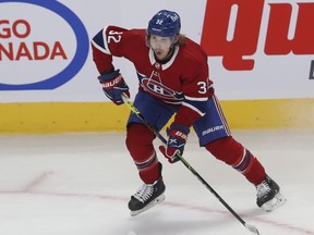 Montreal Canadiens' Rem Pitlick during first-period action against the Anaheim Ducks in Montreal on Jan. 27, 2022.