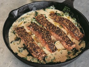 Yotam Ottolenghi flavours his salmon with za'atar and tahini.