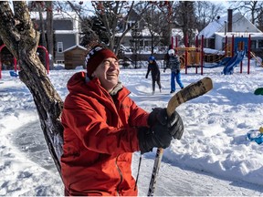 Francois Sebastien at the neighbourhood rink he builds every year as part of Beaconsfield's Adopt-a-Rink program.