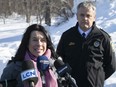 Montreal Mayor Valérie Plante and police Chief Sylvain Caron at a news quote last year. Caron says that, for budgetary reasons, more police stations need to close.