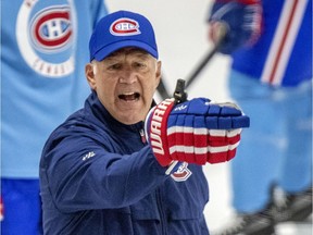 Claude Julien, then the head coach of the Montreal Canadiens, during training camp practice at the Bell Sports Complex in Brossard on July 15, 2020.