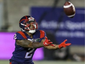 Montreal Alouettes receiver-kick returner Mario Alford in action against the Hamilton Tiger-Cats in Montreal on Aug. 27, 2021.