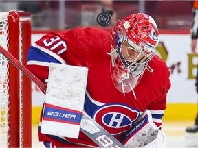 Canadiens goalie Cayden Primeau has 1-5-1 record this season with a 4.26 goals-against average and a .885 save percentage.