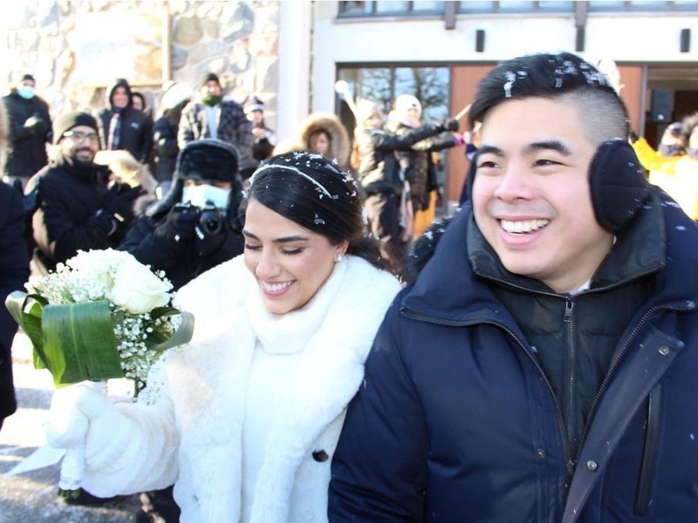 Elissa Makardich and Anh-Tuan Cung got married in minus-20 degree weather on Jan. 15, 2022, in front of Mary Queen Of Peace Church in Pierrefonds