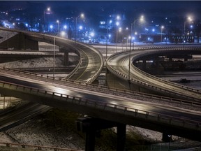 A view of the Turcot Interchange in Montreal Saturday, January 1, 2022 after the start of the 10 p.m. curfew.