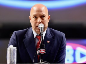 Kent Hughes speaks at news conference introducing him as the new general manager of the Montreal Canadiens, at the Bell Centre in Montreal Wednesday Jan. 19, 2022.