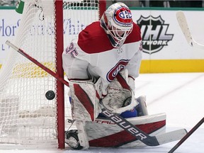 Sam Montembeault earned his second win as a goaltender for the Canadiens with a solid 48-save effort in a 5-3 win Tuesday night in Dallas.