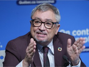Quebec Director of Public Health Horacio Arruda responds to a question during a news conference in Montreal, on Wednesday, January 5, 2022.